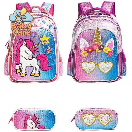 Cartable licorne sequin avec trousse