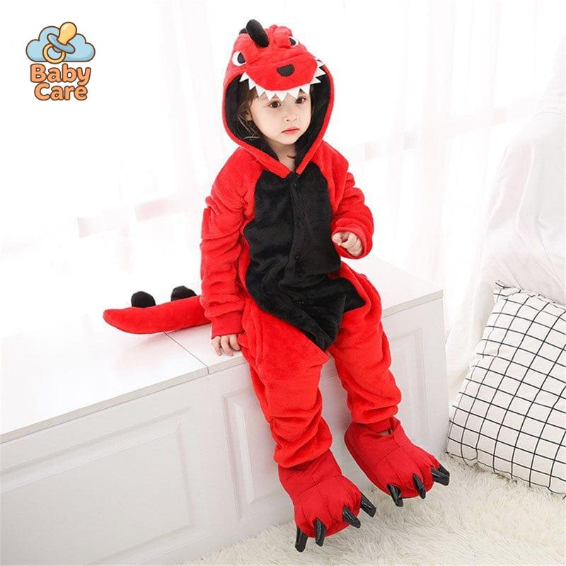 Déguisement Dinosaure Enfant Kigurumi Rouge Chaud
