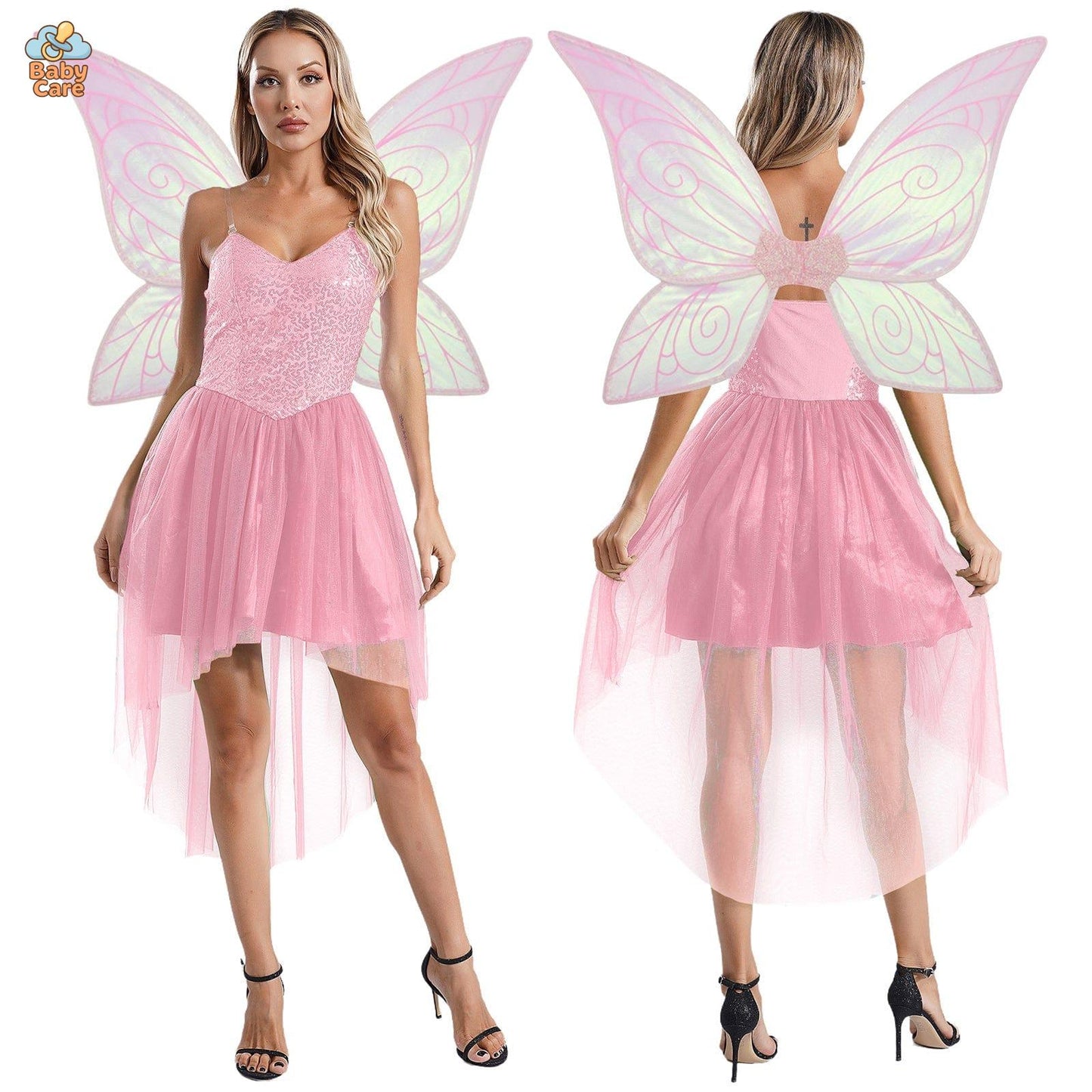 Déguisement fée Robe Elfique Verte avec Ailes Papillon - photo 11