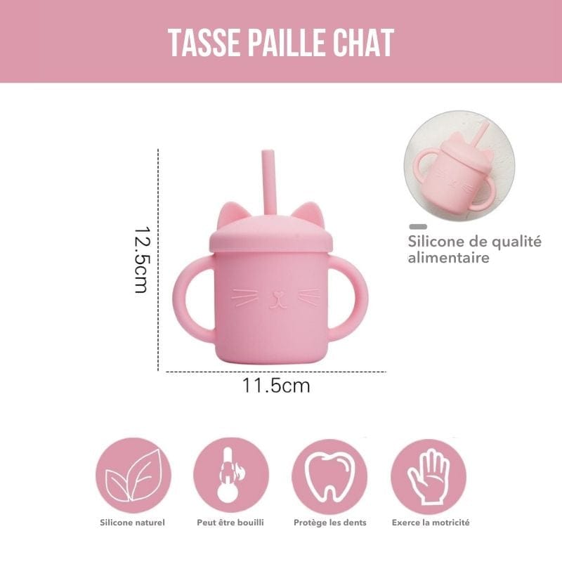 Tasse Paille en Silicone Chat | Bébé Filou