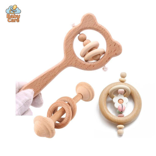 Coffret Jeux en Bois 3 Pièces avec Hochet