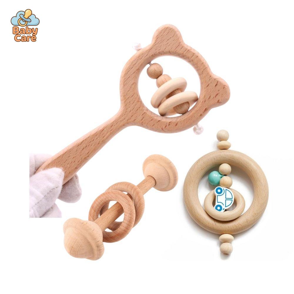 Coffret Jeux en Bois 3 Pièces avec Hochet