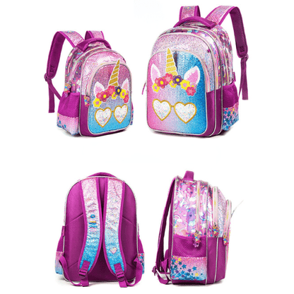 Cartable licorne sequin avec trousse