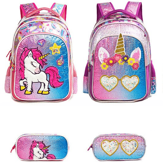 Cartable licorne sequin avec trousse