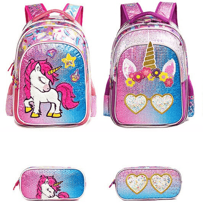 Cartable licorne sequin avec trousse