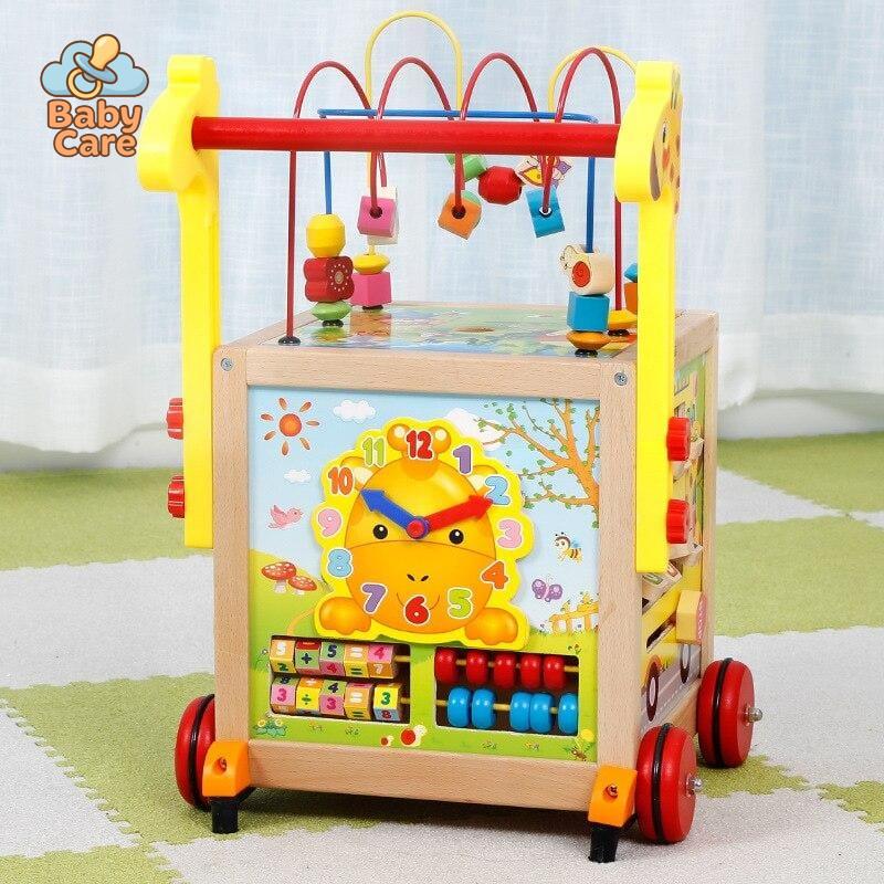 Chariot de Marche en Bois avec Jeux d'Éveil