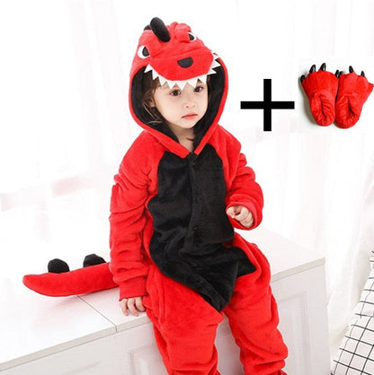 Déguisement Dinosaure Enfant Kigurumi Rouge Chaud