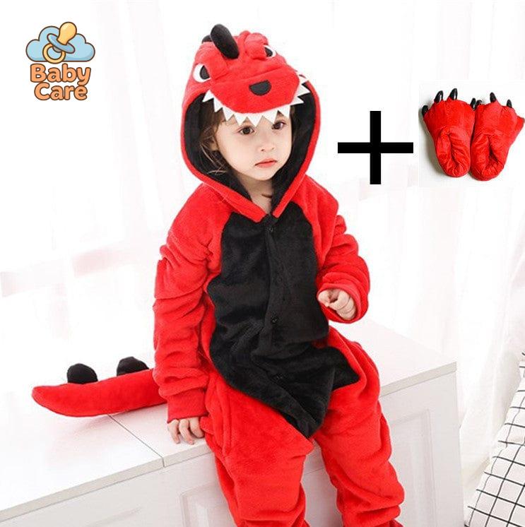 Déguisement Dinosaure Enfant Kigurumi Rouge Chaud