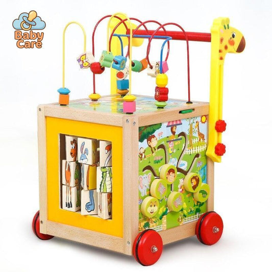 Chariot de Marche en Bois avec Jeux d'Éveil