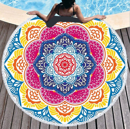 serviette de plage ronde<br> mandala multicolore