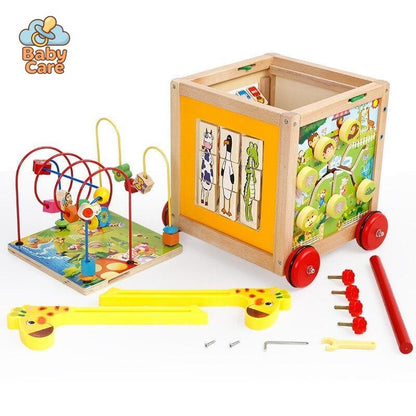 Chariot de Marche en Bois avec Jeux d'Éveil