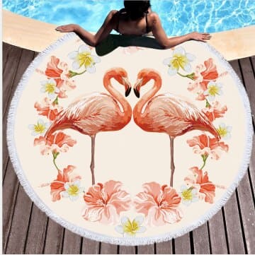 Serviette de plage ronde<br> oiseaux amoureux