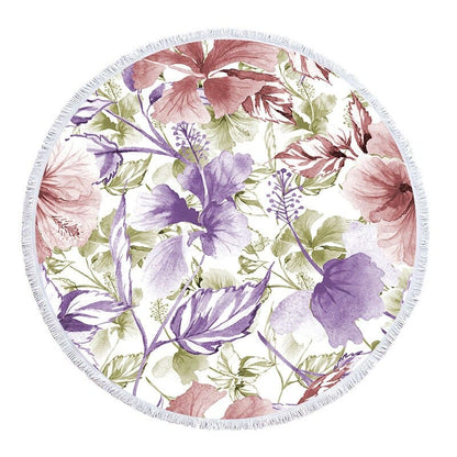 Serviette de plage ronde<br> fleurs aquarelle