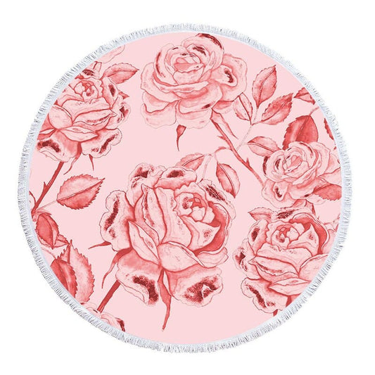 Serviette de plage ronde<br> fleurs en rose