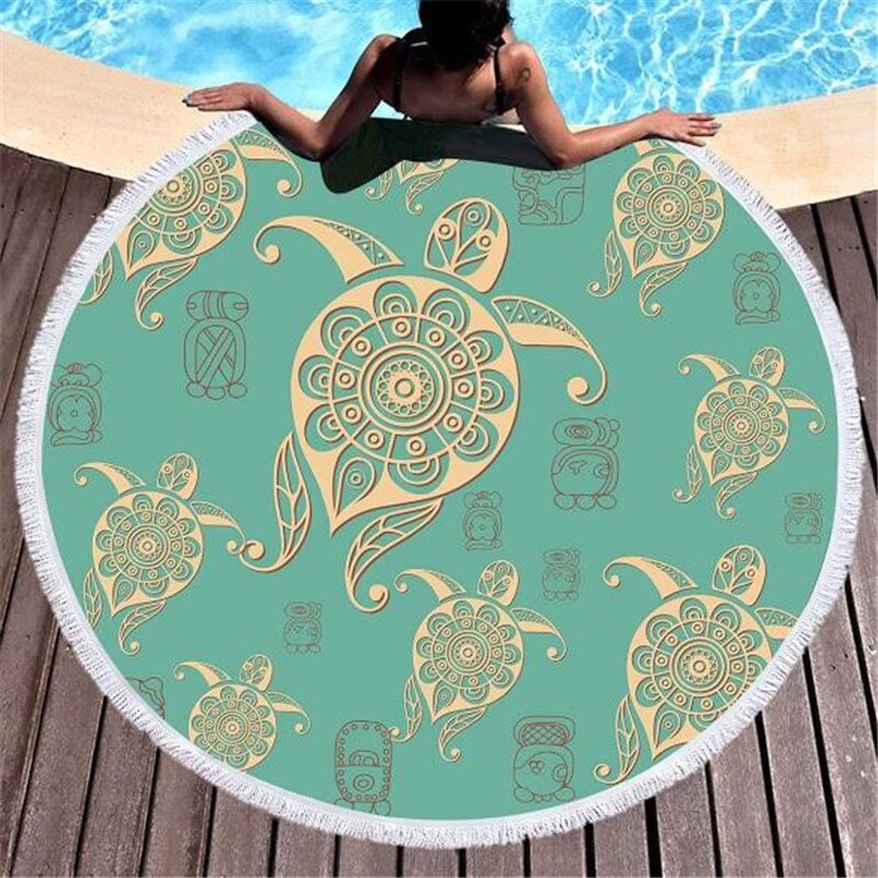 Serviette de Plage Tortue Ronde - Turquoise