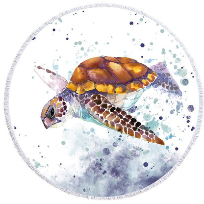 Serviette de Plage Tortue Ronde - Aquarelle