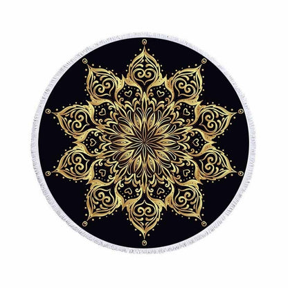 Serviette de plage ronde<br> mandala doré