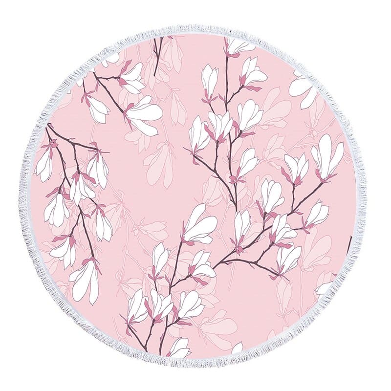 Serviette de plage ronde<br> fleurs en rose