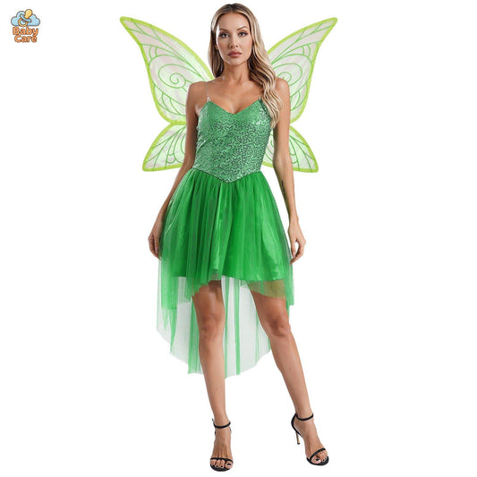 Déguisement fée Robe Elfique Verte avec Ailes Papillon