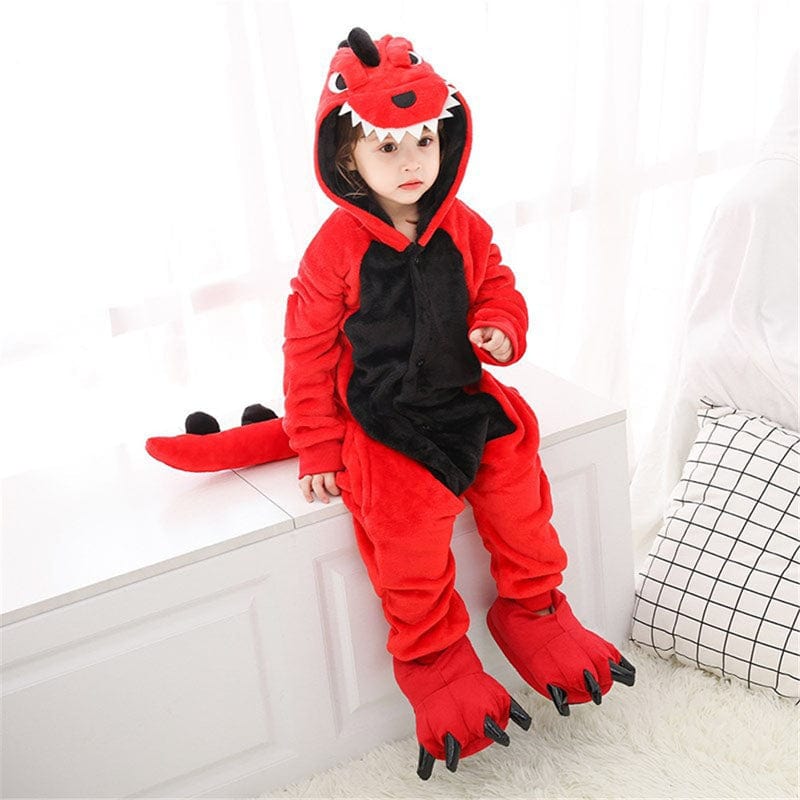 Déguisement Dinosaure Enfant Kigurumi Rouge Chaud