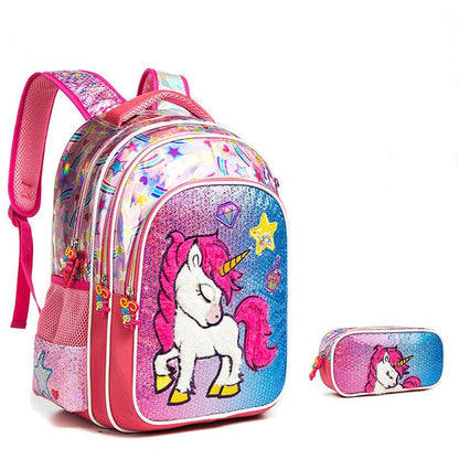 Cartable licorne sequin avec trousse