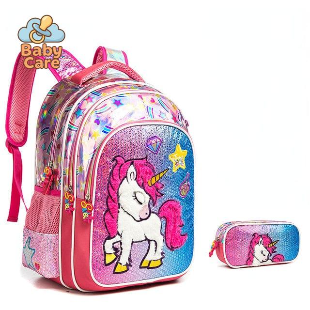 Cartable licorne sequin avec trousse
