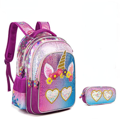 Cartable licorne sequin avec trousse