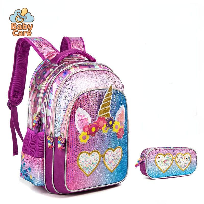 Cartable licorne sequin avec trousse