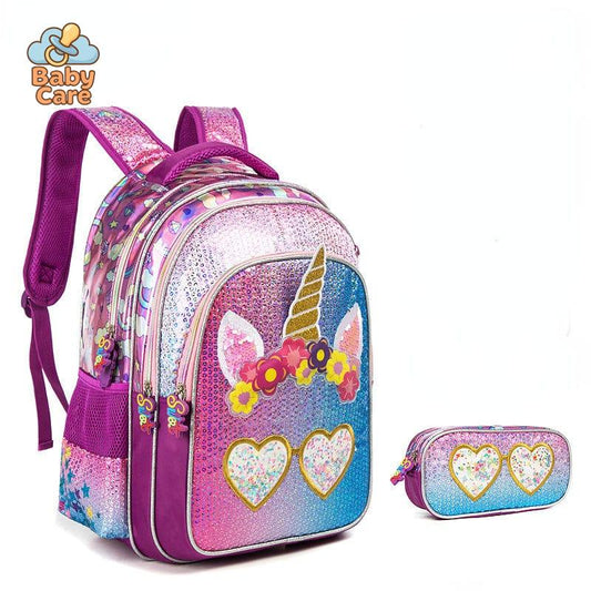 Cartable licorne sequin avec trousse