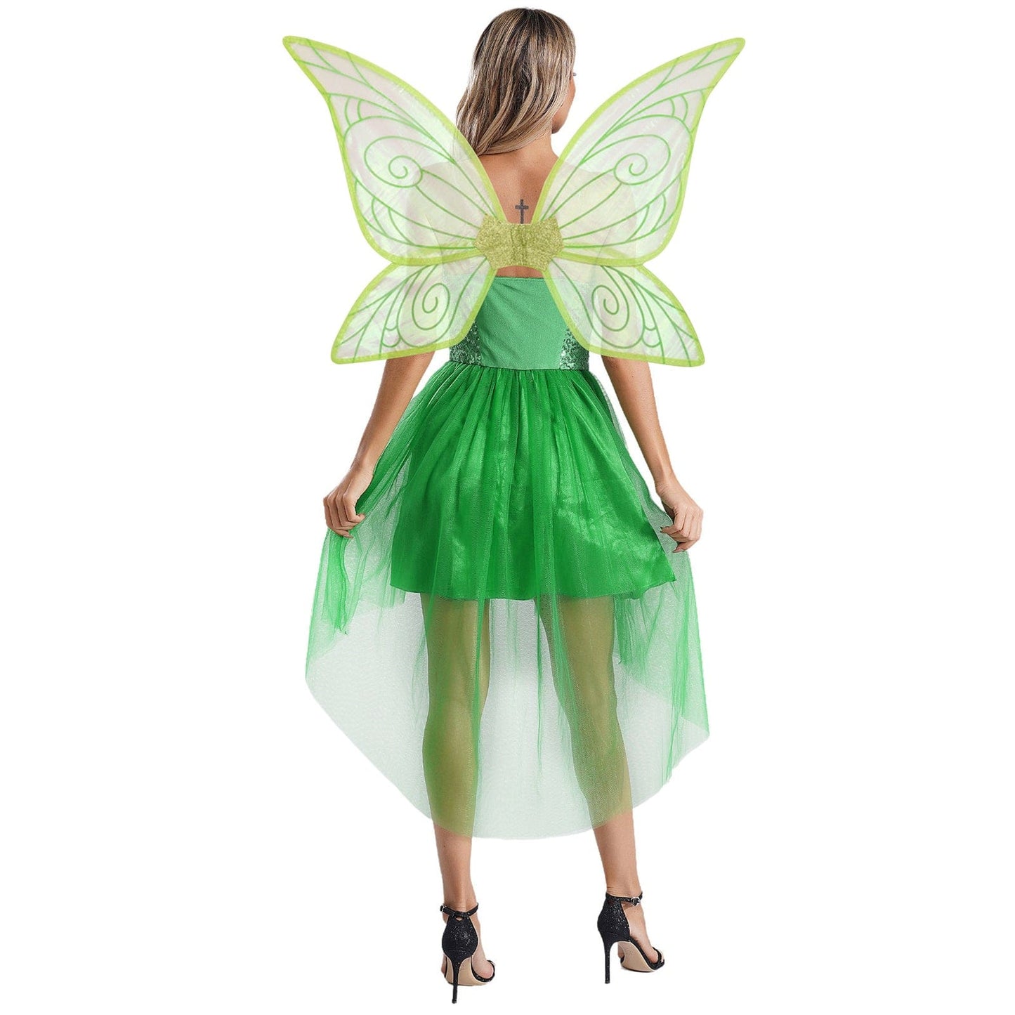 Déguisement fée Robe Elfique Verte avec Ailes Papillon