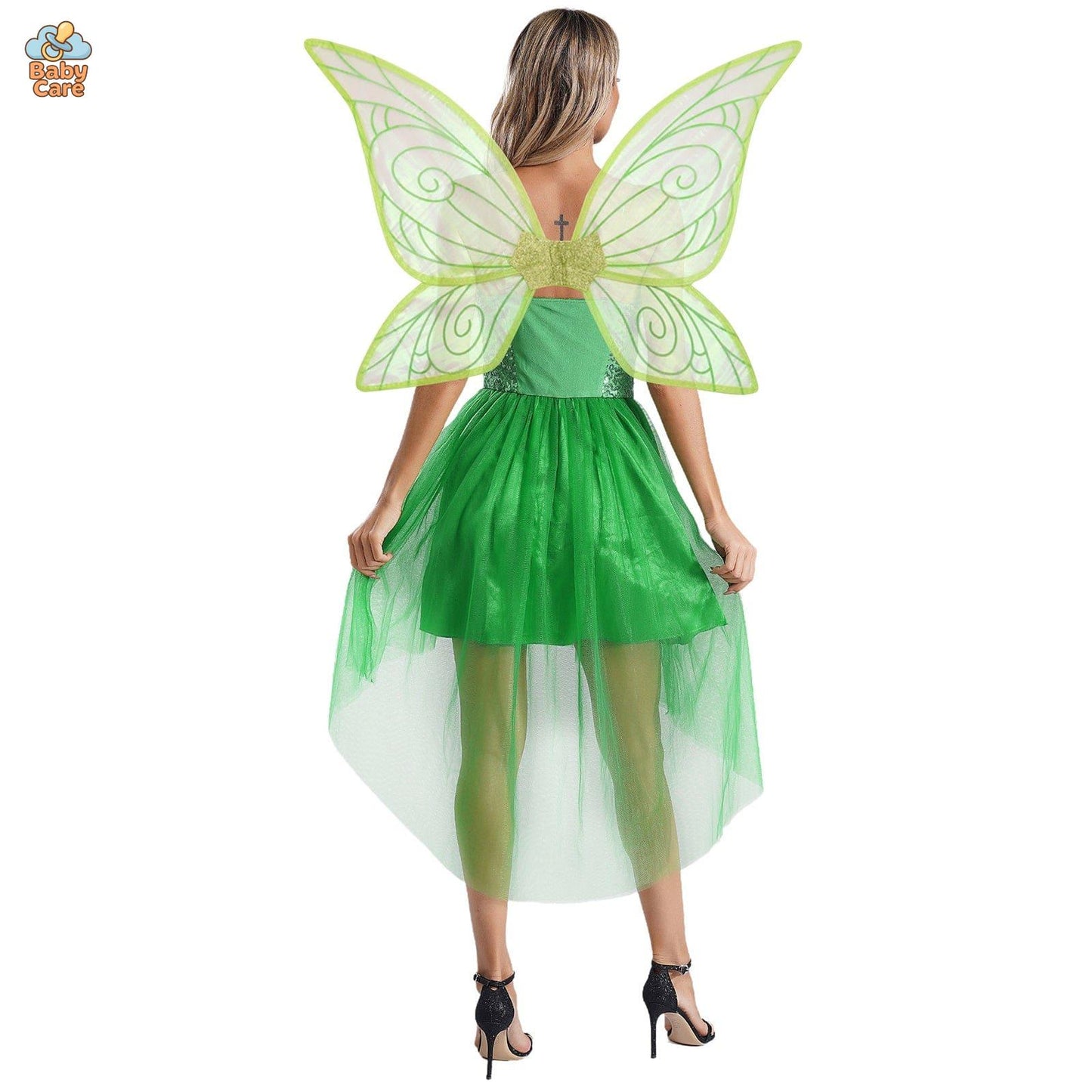 Déguisement fée Robe Elfique Verte avec Ailes Papillon
