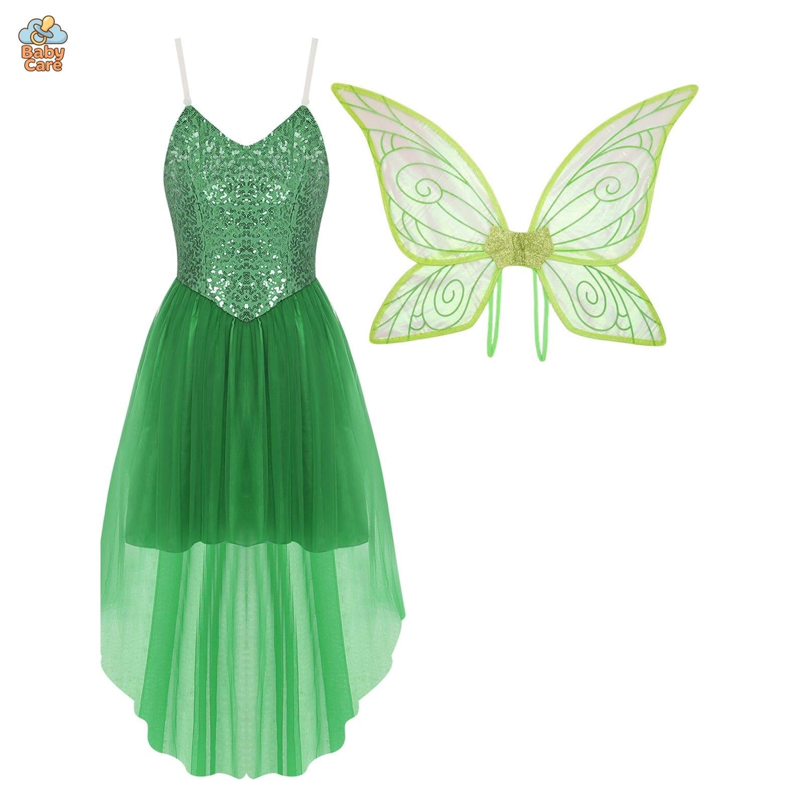 Déguisement fée Robe Elfique Verte avec Ailes Papillon