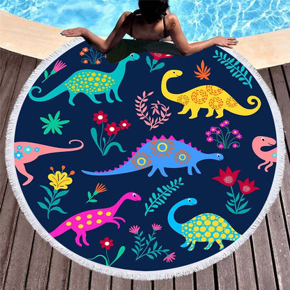 Serviette de plage<br> ronde dinosaure