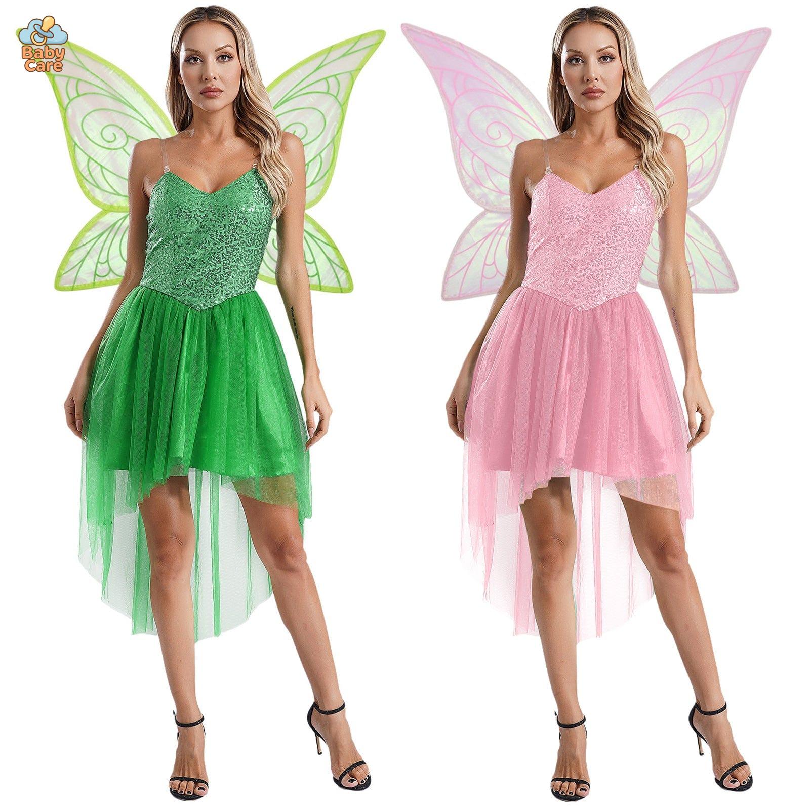 Déguisement fée Robe Elfique Verte avec Ailes Papillon