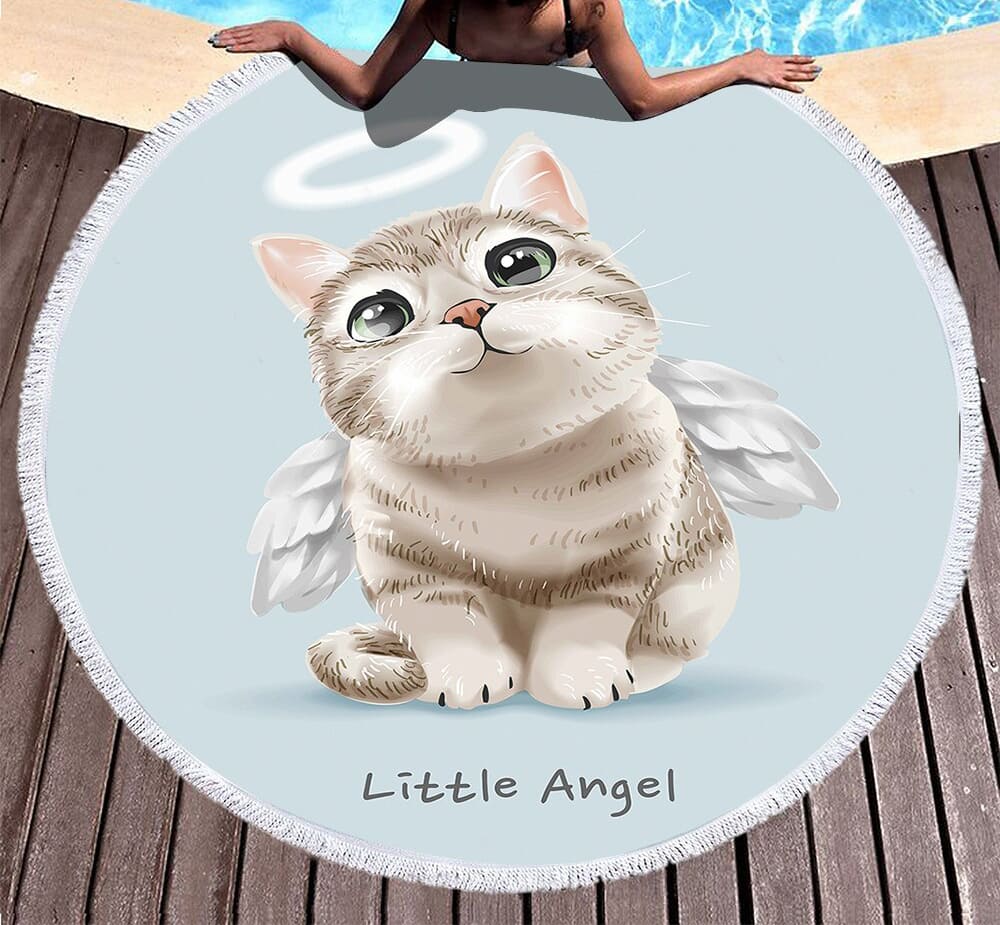 Serviette de plage ronde<br> anges des chats