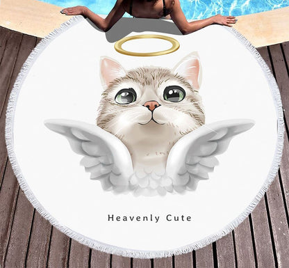 Serviette de plage ronde<br> anges des chats