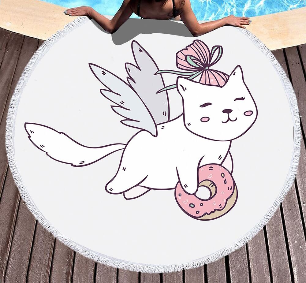 Serviette de plage ronde<br> anges des chats