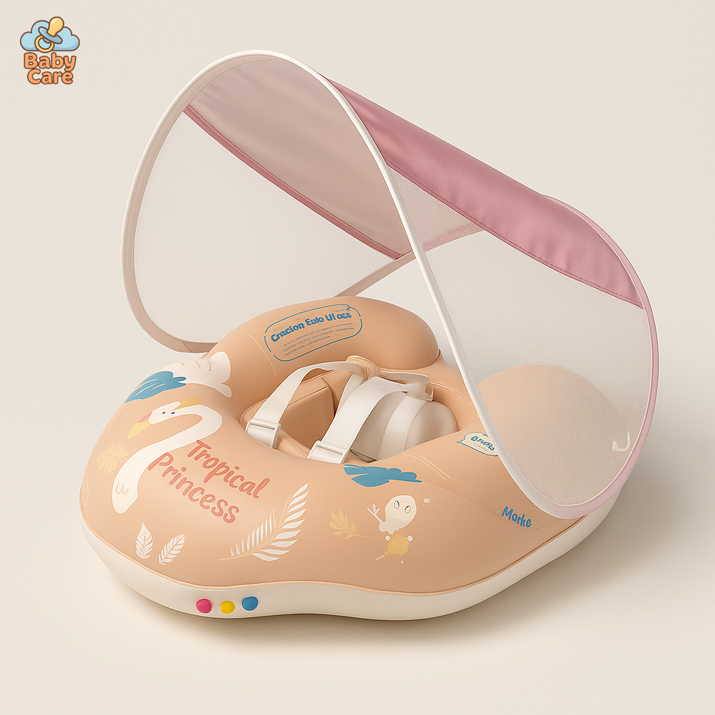 Bouée pour bébé Rose avec ombrelle – flotteur pour bébé - vue de face