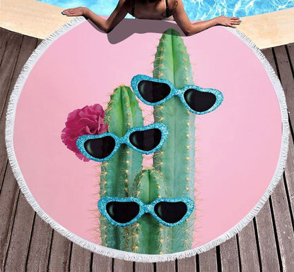 Serviette de plage ronde<br> cactus insolite