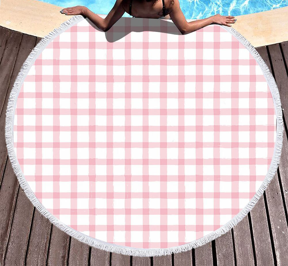 Serviette de plage<br> ronde à carreaux