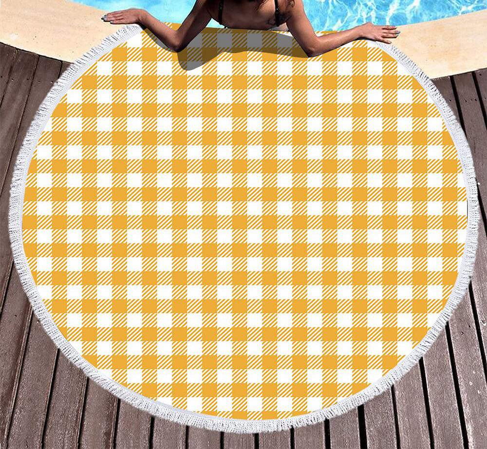 Serviette de plage<br> ronde à carreaux