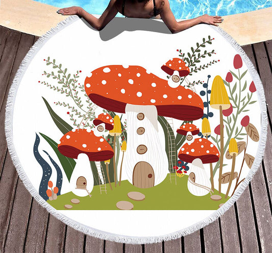 Serviette de plage ronde<br> maison en champignon