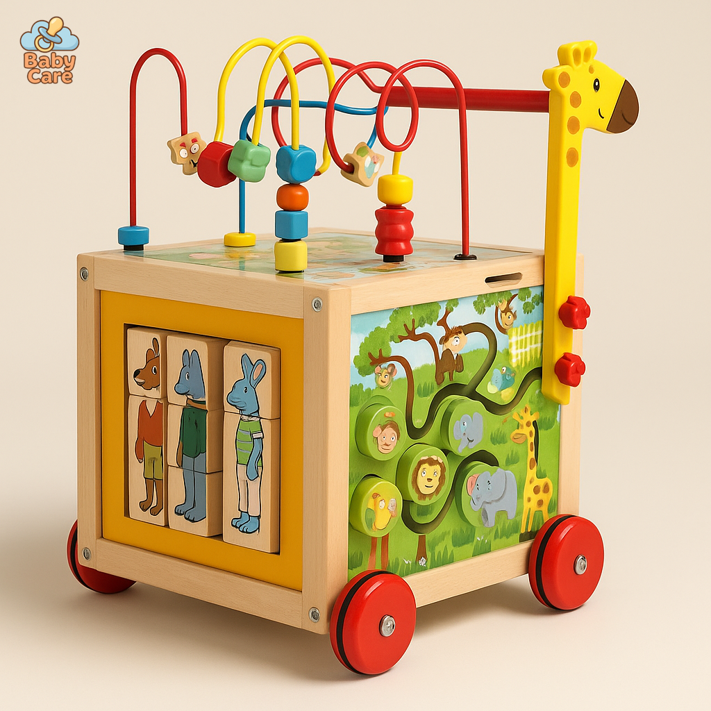 Chariot de Marche en Bois avec Jeux d'Éveil - vue de face