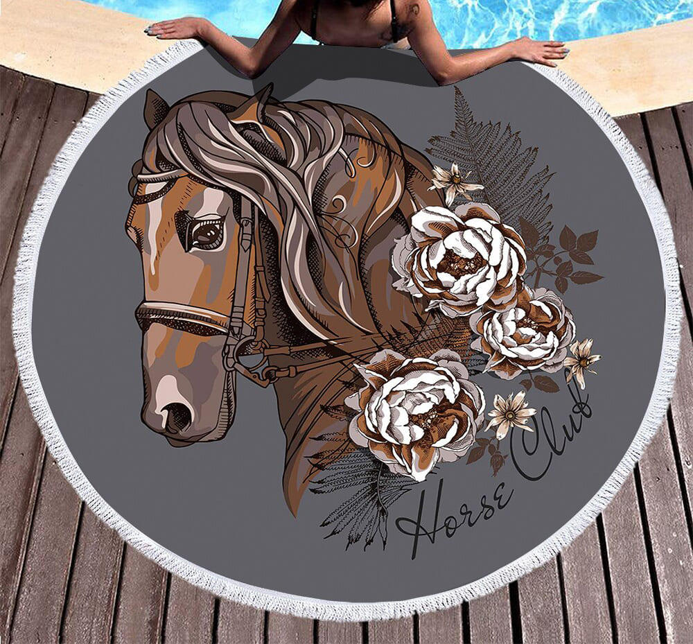 Serviette de plage ronde<br> horse club