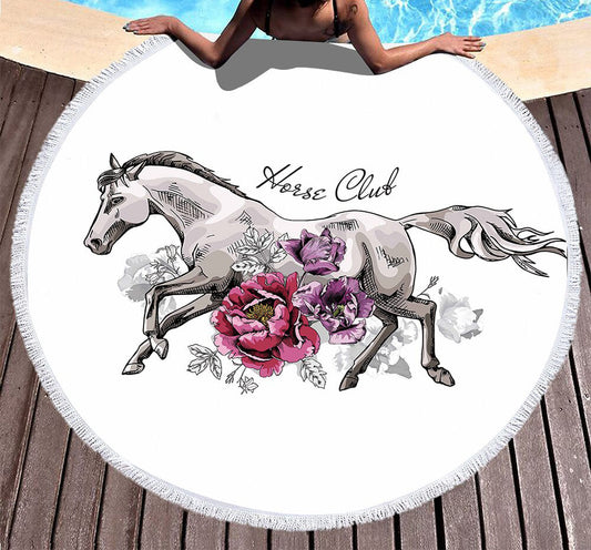 Serviette de plage ronde<br> horse club