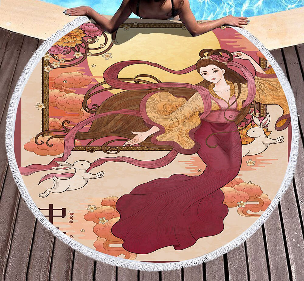 Serviette de plage ronde <br> festival chinois