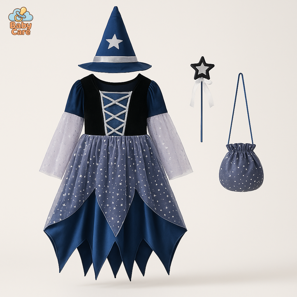 Costume de Sorcière Multicolore Enfant avec Chapeau - vue de face