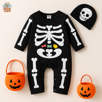 Déguisement bébé halloween squelette avec bonnet - vue de face