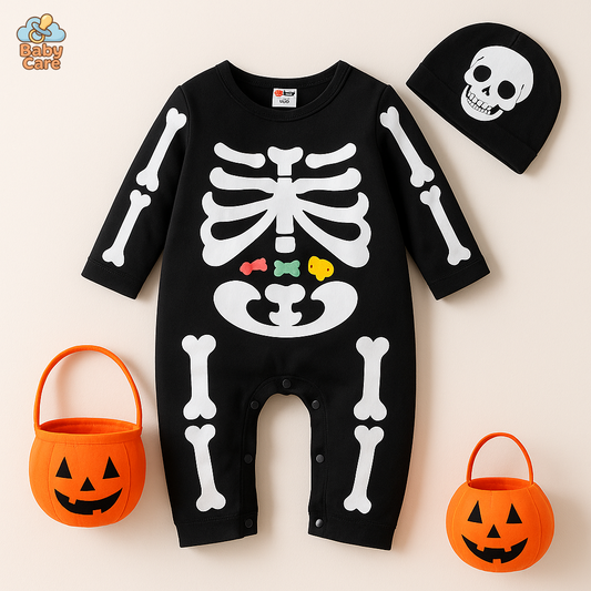 Déguisement bébé halloween squelette avec bonnet - vue de face