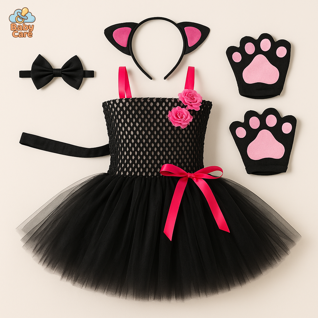 Déguisement Chat Noir Fille avec Tutu et Accessoires - vue de face